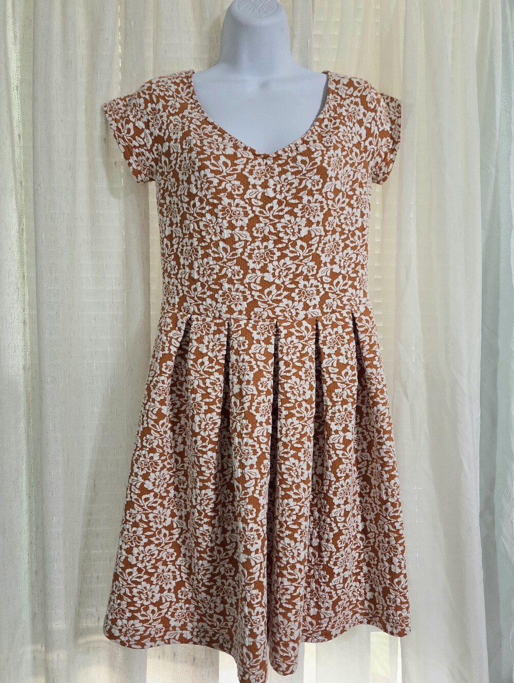 ModCloth Orange and White Floral Midi Dress